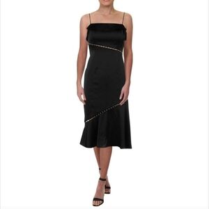 Aidan By Aidan Mattox elegant Pearl Embellished Satin Dress​​​ 4 ruffle hem NWT